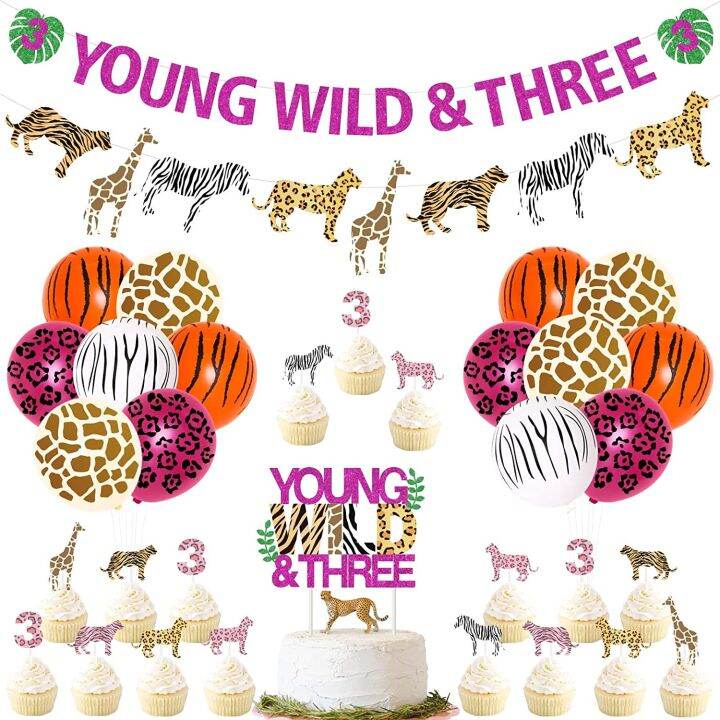 Young Wild And Three Girl Jungle Theme 3Rd Birthday Decorations Young ...