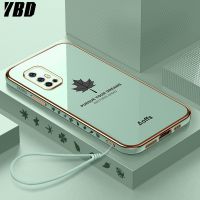 YBD เคสโทรศัพท์เคลือบขอบตรงสำหรับ Vivo V17 V19 NEO,เคสป้องกันกล้องที่แม่นยำลายใบเมเปิ้ลพร้อมสายคล้องฟรี