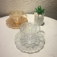 ins coffee cup set light luxury nordic small glass cup and saucer creative sunflower latte small exquisite European saucer