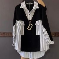 Fashion Korean Striped Patchwork Shirt Female Casual Long Sleeve All-match Loose Single-breasted Blouse Womens Clothing 2022