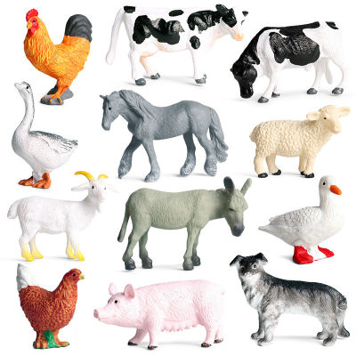 Mini Animal Farm Action Figures Figurines Duck Pork Simulation Model Hen Goose Horse Cow Dog Goat Bear Role-playing Kids Toys