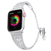 ☊ Dla Apple Watch band 40mm 44mm 38mm 42mm kobiety Diamond Band dla Apple Watch series 4 3 2 1 iWatch bransoletka ze stali nierdzewnej stalowy pasek