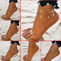 Fashion Creative Bohemian Retro Simple Beach Multi-layer Zircon Leaf Eight-character Pearl Anklet Sun Moon Star Pattern Jewelry