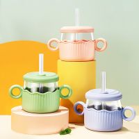 [COD] Fuguang milk cup children with scale baby powder glass straw water wholesale printing