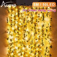 Auoyo Fake Vines with Light Silk Leaves Fake Creeper Green Leaf Ivy Vine Lights for Home Wedding Party Hanging Garland Artificial Flower 2M/5M Christmas Lights Outdoor Indoor Led Fairy Lights Battery Operated Waterproof String Light