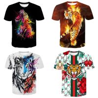 2023 NEWLeisure แฟชั่นฤดูร้อนใหม่เสื้อยืดเยาวชนสัตว์สร้างสรรค์ Tiger Design รอบคอแขนสั้นเสื้อ