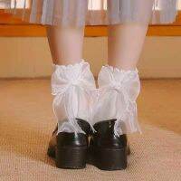 【LZ】▫ஐ  Meias de renda Lolita cor branca para senhoras Meias JK Maid Trajes Cosplay Coração Bowknot Vestido Curto Tornozelo Meias de Algodão Ruffle Bonito