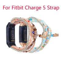 Beads Women Girls Strap Bracelet For Fitbit Charge 5 Smart Wristband Replacement For Charge 5 Jewelry Elastic Stretch Wrist Belt