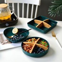 Luxury Kitchen Utensil Emerald Ceramic Plate Snack Plate Ceramic Appetizer Tray Nuts Container Serving Dishes for Parties