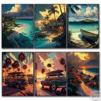 Hawaiian Ocean Landscape Canvas Art: Sunset Camping Trip Wall พิมพ์สำหรับตกแต่งบ้าน