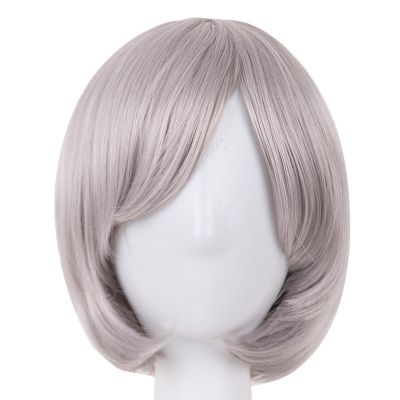 Grey Wig Fei-Show Synthetic Heat Resistant Fiber Wavy Inclined Bob Hair Student Hairpiece Short Cosplay Salon Party Peruca