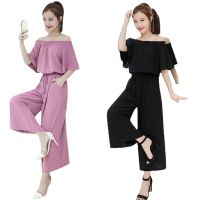 COD SDFERTGRTYTYUYU 2PCS/Set Summer New Plain High Waist Slim Blouse Flared Pants Womens Set Wear Korean fashion Loose Suit