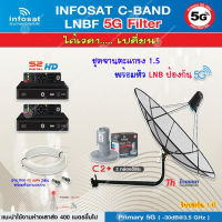 Thaisat C-Band 1.5M (ขางอ 120 cm.Infosat) + infosat LNB 2จุด รุ่น C2+ (5G) ตัดสัญญาณรบกวน + PSI S2x HD 2 กล่อง พร้อม สายRG6 40 m.x2