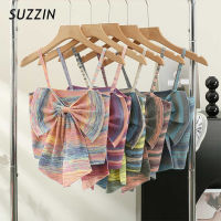 SUZZIN ชุดเดเสื้อเอวลอยแขนกุดผูกโบว์เสื้อกล้ามลายทางสำหรับผู้หญิงจาก