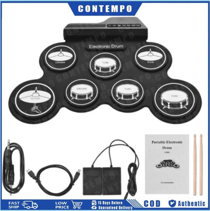 Portable Electronic Roll Up Drum Pad Instrument Gift Kit Silicon
