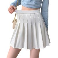 Womens Skirt Pleated Elastic Waist Woman Short Skirts Harajuku A-Line Mini Skirt Fashion Preppy Style Ladies Girls Pleat Skirts