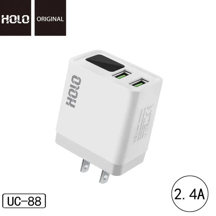 holo-uc-88-adapter-หัวชาร์จ-2usb-กระแสไฟ-2-4a-พร้อมหน้าจอ-led-แท้100