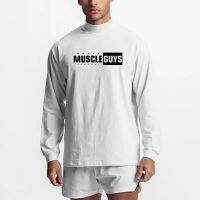 High Quality Oversized Loose Gym Fitness Long Sleeve Cotton T-Shirt Men Casual Hip Hop Dropped Shoulders High Collar Autumn Tops