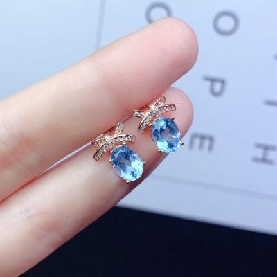 Swiss Blue Brand Natural Topa stone Stud Earrings Silver 925 Luxury jewelry womens free mail boutique can be customized