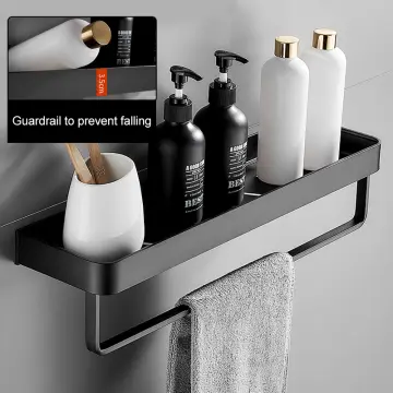 Bathroom Shelf No Drill Organizer Shower Storage Rack Black Corner Shelves  Wall Mounted Aluminum Toilet Shampoo