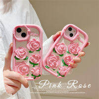 เคสดอกกุหลาบสีชมพู3มิติสำหรับ iPhone 14/13 /12/11 Pro Max กล่องกันกระแทกฝาหลังโทรศัพท์ซิลิคอนนุ่ม