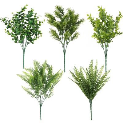 【CC】 5/7 Fork Artificial Plastic Ferns Leaves Fake Wedding Decoration Table
