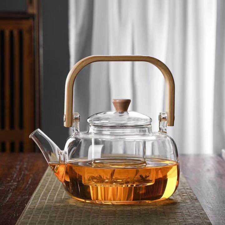 Coleenao Glass teapot for brewing in a furnace, bamboo handle