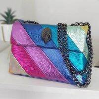 ┋☎ 2023 New Rainbow Handbag Women Jointing Colorful Splice Multi Luxury Eagle Head Colors Cross Body Bag Pu Leather Messenger Bags