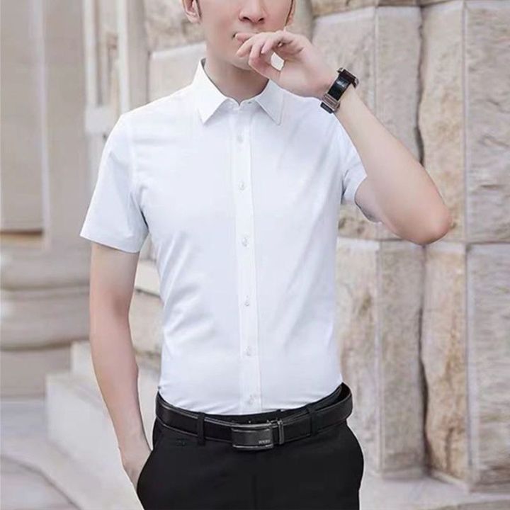 ชุดเดรสผู้ชายธุรกิจสีขาวแขนยาวสำหรับผู้ชาย-เสื้อผ้าสีดำสำหรับใส่ออกงานปกสไตล์เกาหลี