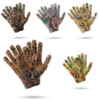 Fashion Mittens Colorful Onyx Pattern 3D Printed Knit Gloves Touch Screen Harajuku Trend Winter Indoor Warm Gloves For Unisex