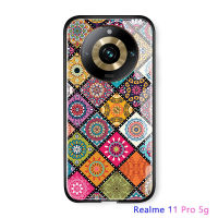 เคสกันกระแทกสำหรับ Realme 11 Pro 5G Realme 11 Pro + 5G,เคสกระจกเทมเปอร์พิมพ์ลายเพชรผู้หญิงสไตล์โบโฮสำหรับผู้หญิง