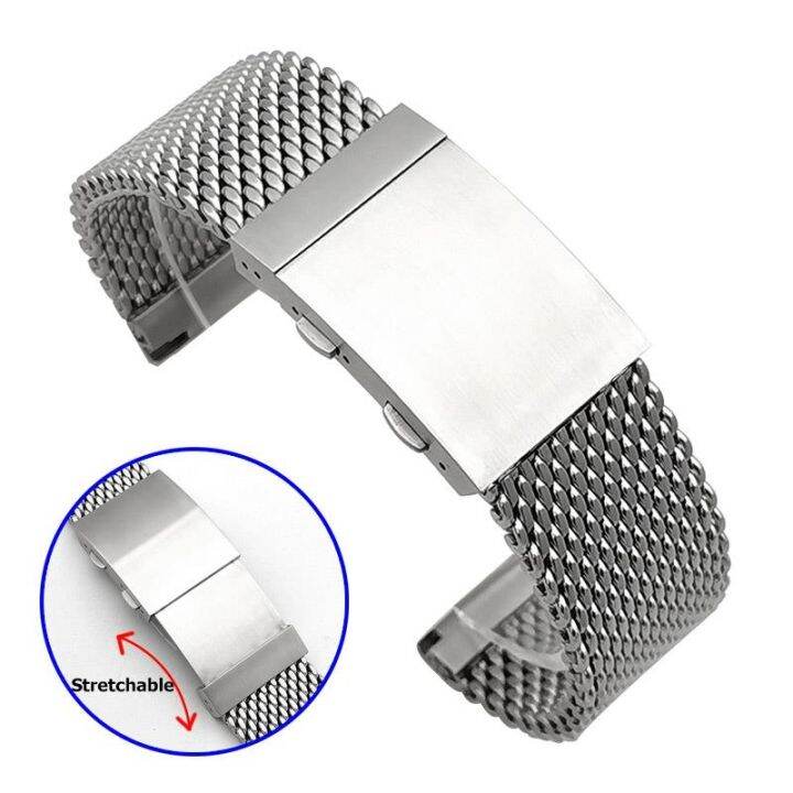 ♂ ﹍ 316L Stainless Steel Mesh Shark Watch Band for Seiko Stretchable