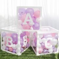 【Affordable variety of balloons】 HUHULE A-Z ชื่อกล่องบอลลูนสำหรับทารกฝักบัวเด็กหนึ่งบล็อกเด็กสาวพรรคซัพพลายตกแต่งงานแต่งงาน1st งานเลี้ยงวันเกิด Deco