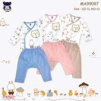 Mami baby ชุดเด็กแรกเกิด-6เดือน เสื้อแขนยาว ผูกหน้า กางเกงต่อเป้า 0-3M 3-6M