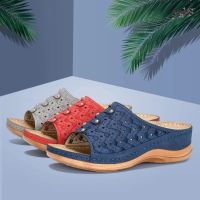 CODkecanm8 ❤FL❤ Summer Beach Retro Thick Bottom Orthopedic Open Peep Toe Sandals Womens Summer Solid Color Thick Bottom Carved Slipper Sandals Large Size Casual Sandals Hollow Out Breathable Embroidery