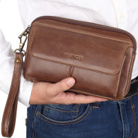 Vintage Mens First Layer Leather Clutch Large Capacity Wallet Passport Phone Cosmetic Storage Case Organizer Men Wrist Handbag