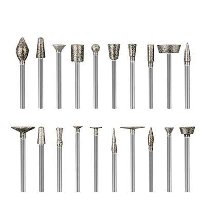 Stone Carving Set Diamond Burr Bits,20PCS Polishing Kits Rotary Tools Accessories with 1/8 Inch Shank for Carving
