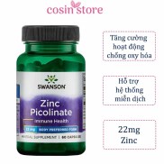 Viên uống Kẽm Swanson Zinc Picolinate 22 mg 60 viên của Mỹ Immune Health