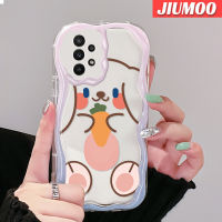 JIUMOO เคสปลอกสำหรับ Samsung กาแลคซี A22 4G A22 5G A23 A24 M22ลายการ์ตูนน่ารักยิ้มโชคดีกระต่ายเนื้อครีมคลื่นเคสมือถือกันกระแทกแบบใสนิ่มเคสโปร่งใสลายกล้องถ่ายรูปสุดสร้างสรรค์เคสป้องกันซิลิกาเจล