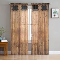 【HOT】❣❇▽ Wood Door Rustic Tulle Sheer Window Curtains for Room Children Bedroom Voile Hanging Curtain