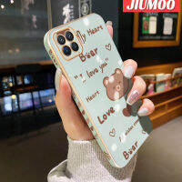 JIUMOO เคสสำหรับ OPPO A93 2020 F17 Pro Reno 4 Lite Reno 4F ลายหมีใหม่เคสขอบชุบพื้นผิวสี่เหลี่ยมเคสซิลิกาเจลนิ่มกันกระแทกเคสมือถือฝาครอบป้องกันเลนส์กล้องถ่ายรูปรวมทุกอย่าง