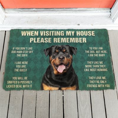 Rottweiler Dogs House Rules Doormat Decor Print Carpet Soft Flannel Non-Slip Doormat for Bedroom