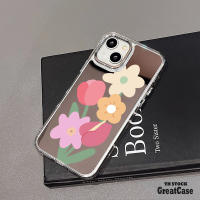 เคสกระจกกันกระแทกอะคริลิคเข้ากันได้สำหรับ iPhone 11 PRO MAX 12 PRO MAX 13 PRO MAX 14 PRO MAX อินเทรนด์สร้างสรรค์บุคลิกลักษณะดอกไม้ที่มีสีสันรูปแบบกระจกแต่งหน้า iPhone ครอบคลุม