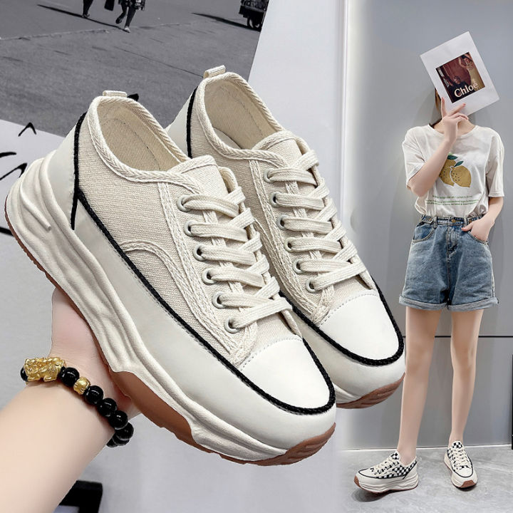 SEPATU KETS HAK TINGGI WANITA || SEPATU SNEAKERS KASUAL WARNA PUTIH