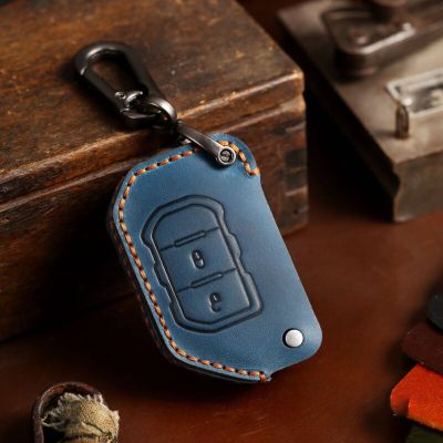 Luxury Leather Car Key Case Cover Case Fob Protector Keychain Holder Accessories for Jeep Wrangler Jl JK Sahara Robin Hood Shell