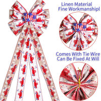 American Flag Bow 33X136ซม. ขนาดใหญ่ Overlength Independence Day Bow Faux Linen รักชาติพวงหรีดโบว์รถ Flag Bow