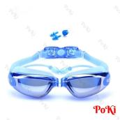 Kính bơi thời trang mắt tráng GƯƠNG 6615 gồm Bịt Tai + Kẹp Mũi, kính bơi ngăn UV cao cấp - POKI