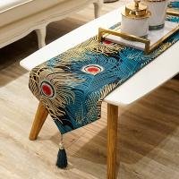 Classic Chinese Table Runner High Precision Jacquard Light Luxury Phoenix Tail Table Runner Rectangular Bed Runner Blue Dining Table Mat Coffee Tablecloth