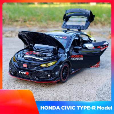 รถของเล่นดายคัสท์ CIVIC TYPE R รุ่นลิมิเต็ดเอดิชั่นโมเดลรถเหล็กไฟเสียงรถลากของเล่นสำหรับของขวัญสำหรับเด็กขนาด1/32