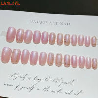 LANLOVE เล็บปลอมสี่เหลี่ยมสีม่วงสำหรับตกแต่งแวววาวเป็นประกายร้านทำเล็บติดง่ายลอกออกง่ายสำหรับผู้หญิงและเด็กผู้หญิง